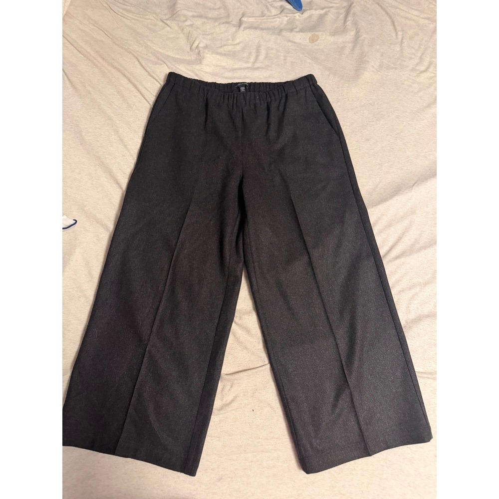 Eileen Fisher Charcoal Gray Wool Blend Wide Leg Elastic Waist Pants Medium